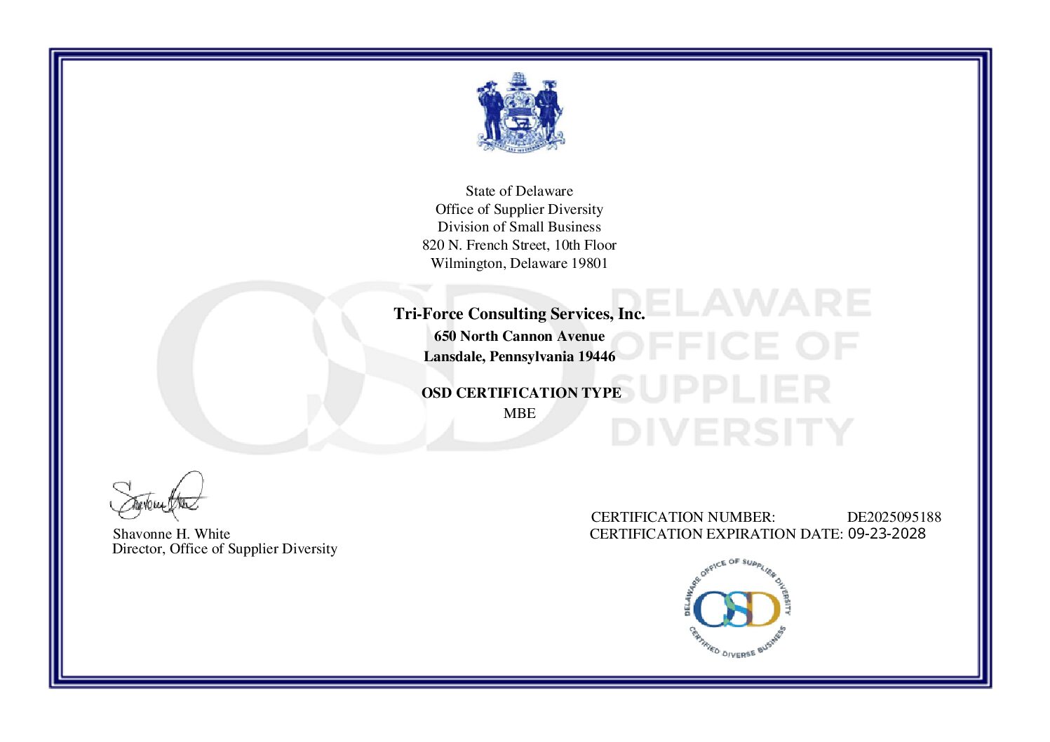 State of Delaware MBE