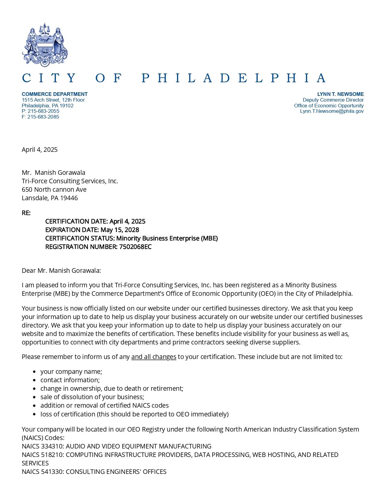 City of Philadelphia MBE 1