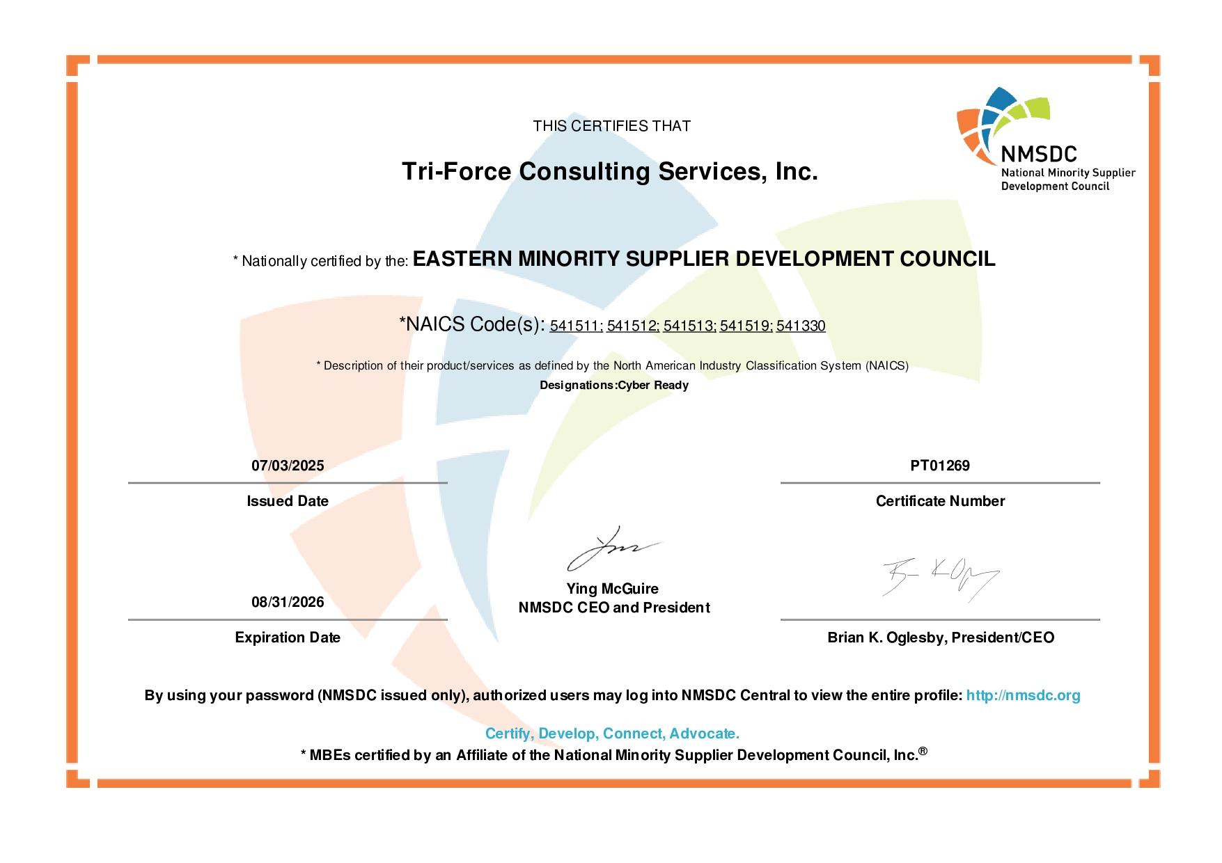 Tri-Force Consulting Services EMSDC Certificate